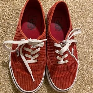 Red corduroys vans